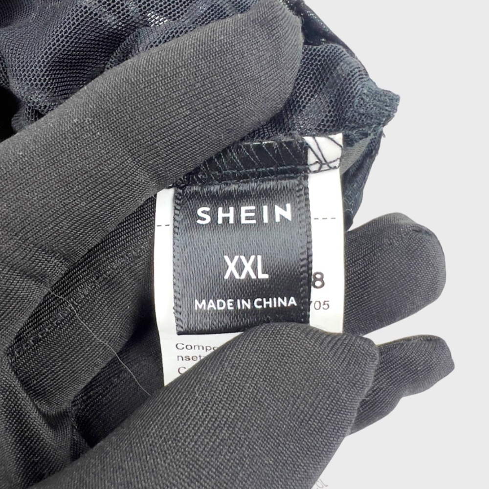 SHEIN Black Geo Mesh Long Sleeve T-Shirt - Picture 9 of 10